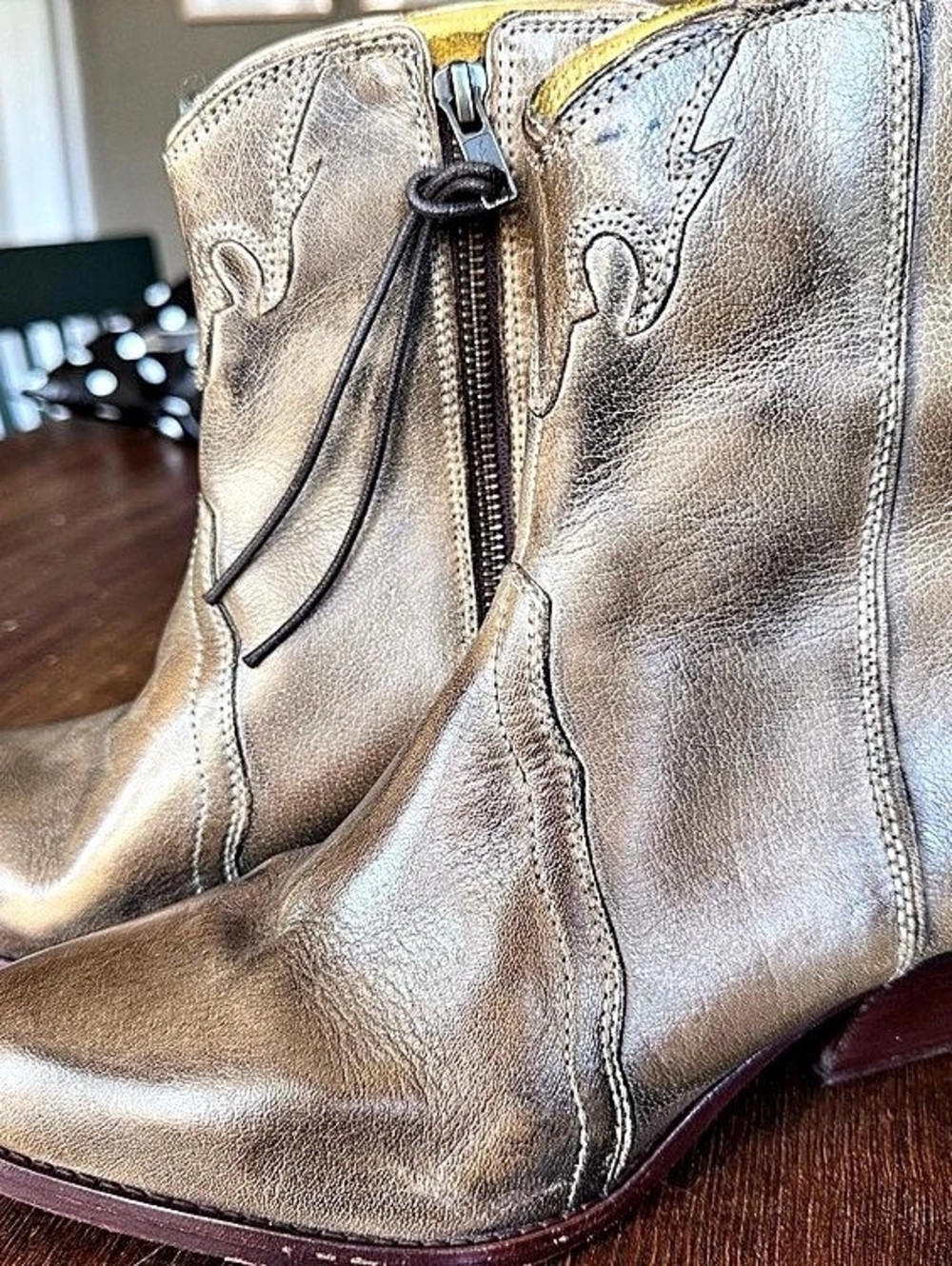 Free People New Frontier Western Boot Metallic Gold Heeled Boots